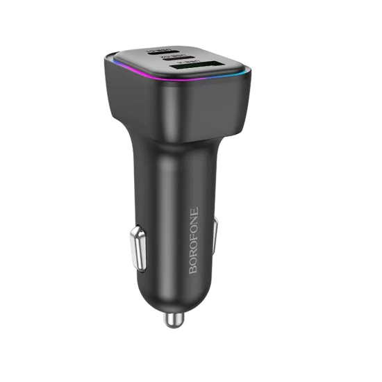 Зарядно за автомобил – Borofone (BZ28C Trophie) – 1x USB, 2x Type-C, PD/PPS/QC3.0 60W, RGB – Черен