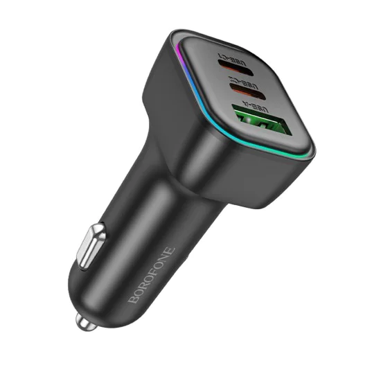 Зарядно за автомобил – Borofone (BZ28C Trophie) – 1x USB, 2x Type-C, PD/PPS/QC3.0 60W, RGB – Черен