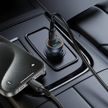 Зарядно за автомобил – Borofone (BZ32A Fresh) – Type-C + USB, Fast Charge, Dual Port, 30W, алуминий – Металик
