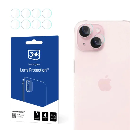 Протектор - Камера за iPhone 15 - 3mk - Защита на лещата (4 броя) - Прозрачен