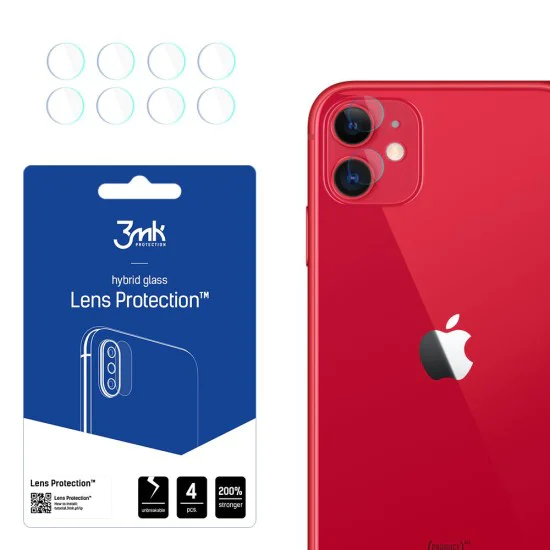 Протектор - Камера за iPhone 11 - 3mk - Защита на лещата (4 броя) - Прозрачен