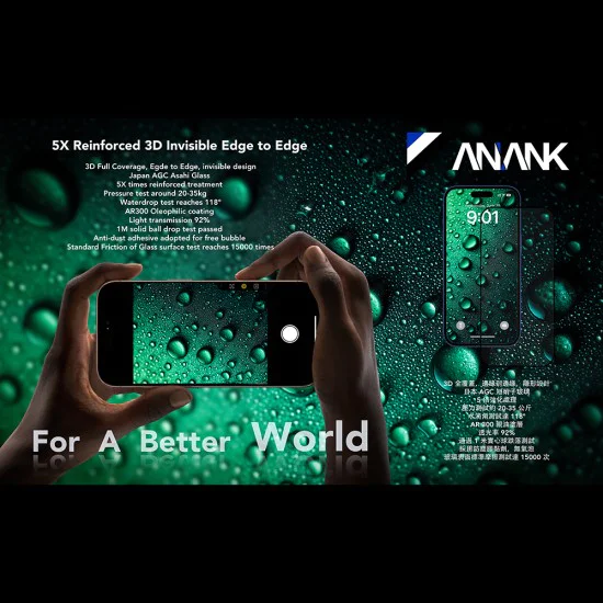 Протектор за iPhone 17 Pro - ANANK - 3D Invisible 5X Reinforced Edge to Edge - Черен