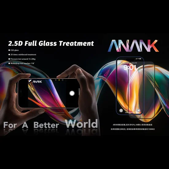 Протектор за iPhone 17 Pro Max - ANANK - 2.5D 5X подсилен стъклен протектор за екран - Черен