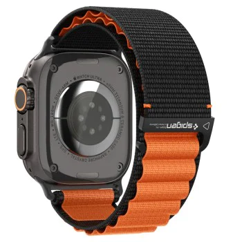 Каишка за Apple Watch 6 / 7 / 8 / 9 / 10 / SE / SE 2 / Ultra / Ultra 2 (44/45/46/49mm) - Spigen - WBF1 - Черен / Оранжев