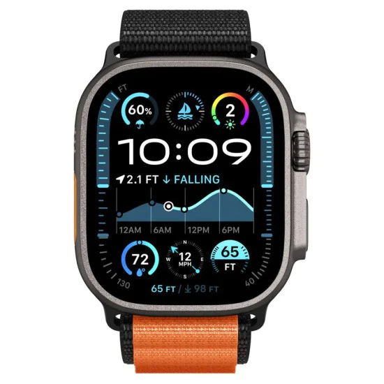 Каишка за Apple Watch 6 / 7 / 8 / 9 / 10 / SE / SE 2 / Ultra / Ultra 2 (44/45/46/49mm) - Spigen - WBF1 - Черен / Оранжев