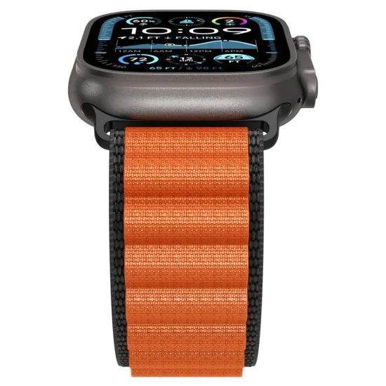 Каишка за Apple Watch 6 / 7 / 8 / 9 / 10 / SE / SE 2 / Ultra / Ultra 2 (44/45/46/49mm) - Spigen - WBF1 - Черен / Оранжев
