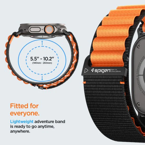 Каишка за Apple Watch 6 / 7 / 8 / 9 / 10 / SE / SE 2 / Ultra / Ultra 2 (44/45/46/49mm) - Spigen - WBF1 - Черен / Оранжев