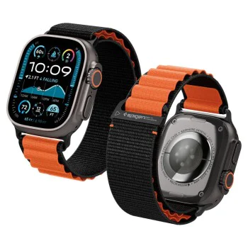 Каишка за Apple Watch 6 / 7 / 8 / 9 / 10 / SE / SE 2 / Ultra / Ultra 2 (44/45/46/49mm) - Spigen - WBF1 - Черен / Оранжев