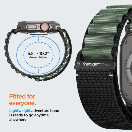 Каишка за Apple Watch 6 / 7 / 8 / 9 / 10 / SE / SE 2 / Ultra / Ultra 2 (44/45/46/49mm) - Spigen - WBF1 - Черен / Зелен