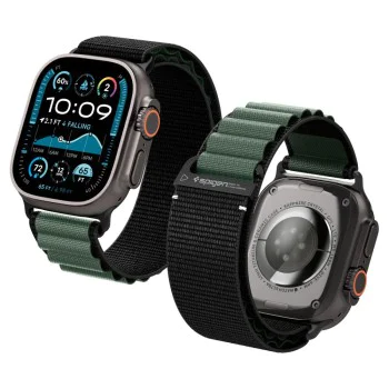 Каишка за Apple Watch 6 / 7 / 8 / 9 / 10 / SE / SE 2 / Ultra / Ultra 2 (44/45/46/49mm) - Spigen - WBF1 - Черен / Зелен