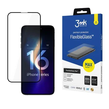 Протектор за iPhone 16 Pro - 3mk - FlexibleGlass Max - Черен