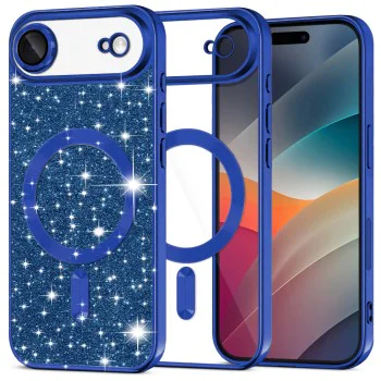 Калъф за iPhone 17 Air - Techsuit - Luxury Glitter MagSafe - Тъмно Син