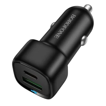 Зарядно за автомобил – Borofone (BZ34B) – USB-C + USB-A, PD20W, QC3.0, Dual Port, 38W – Черен