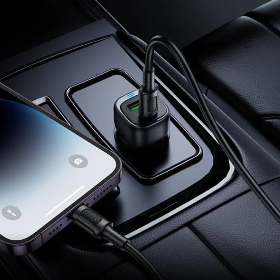 Зарядно за автомобил – Borofone (BZ34B) – USB-C + USB-A, PD20W, QC3.0, Dual Port, 38W – Черен