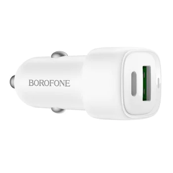 Зарядно за автомобил – Borofone (BZ34B) – USB-C + USB, PD20W, QC3.0, Dual Port, 38W – Бял