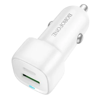 Зарядно за автомобил – Borofone (BZ34B) – USB-C + USB, PD20W, QC3.0, Dual Port, 38W – Бял