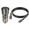 Зарядно за автомобил – Borofone (BZ25 Journey) – включен Type-C кабел, Dual Port USB-C + USB, 38W, 12–24V – Черен/Прозрачен