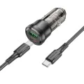 Зарядно за автомобил – Borofone (BZ25 Journey) – включен Type-C кабел, Dual Port USB-C + USB, 38W, 12–24V – Черен/Прозрачен