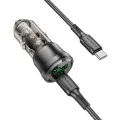 Зарядно за автомобил – Borofone (BZ25 Journey) – включен Type-C кабел, Dual Port USB-C + USB, 38W, 12–24V – Черен/Прозрачен