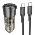 Зарядно за автомобил – Borofone (BZ25 Journey) – включен Type-C кабел, Dual Port USB-C + USB, 38W, 12–24V – Черен/Прозрачен