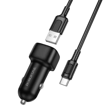 Зарядно за автомобил – Borofone (BZ34) – включен USB-A/C кабел, Single USB-A, 18W QC/FCP/AFC – Черен