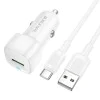 Зарядно за автомобил – Borofone (BZ34) – включен USB-A/C кабел, Single USB-A, 18W QC/FCP/AFC – Бял