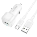 Зарядно за автомобил – Borofone (BZ34) – включен USB-A/C кабел, Single USB-A, 18W QC/FCP/AFC – Бял