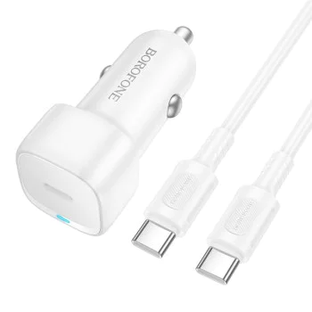Зарядно за автомобил – Borofone (BZ34A Cloud) – включен Type-C кабел, Single Type-C, PD20W, 12–24V – Бял