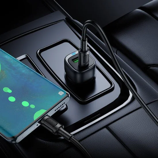 Зарядно за автомобил – Borofone (BZ34B Cloud) – включен Type-C кабел, USB-C + USB-A, PD20W, QC3.0, 38W – Черен
