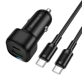 Зарядно за автомобил – Borofone (BZ34B Cloud) – включен Type-C кабел, USB-C + USB-A, PD20W, QC3.0, 38W – Черен