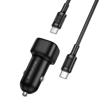 Зарядно за автомобил – Borofone (BZ34B Cloud) – включен Type-C кабел, USB-C + USB-A, PD20W, QC3.0, 38W – Черен