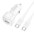 Зарядно за автомобил – Borofone (BZ34B Cloud) – включен Type-C кабел, USB-C + USB-A, PD20W, QC3.0, 38W – Бял