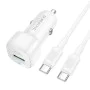 Зарядно за автомобил – Borofone (BZ34B Cloud) – включен Type-C кабел, USB-C + USB-A, PD20W, QC3.0, 38W – Бял