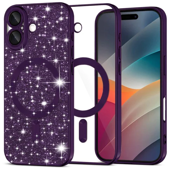 Калъф за iPhone 17 - Techsuit - Luxury Glitter MagSafe - Тъмно Лилав