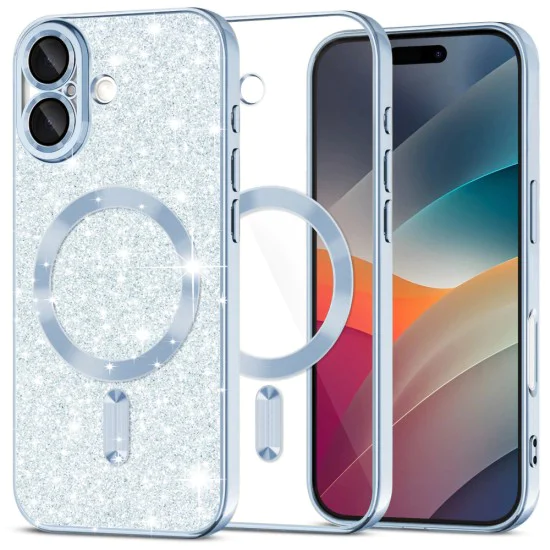 Калъф за iPhone 17 - Techsuit - Luxury Glitter MagSafe - Светло Син