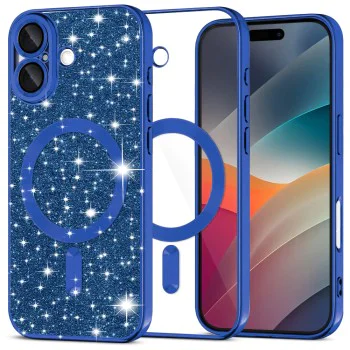 Калъф за iPhone 17 - Techsuit - Luxury Glitter MagSafe - Тъмно Син