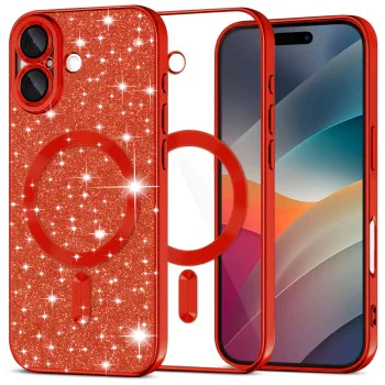 Калъф за iPhone 17 - Techsuit - Luxury Glitter MagSafe - Червен