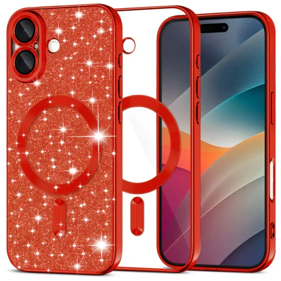 Калъф за iPhone 17 - Techsuit - Luxury Glitter MagSafe - Червен