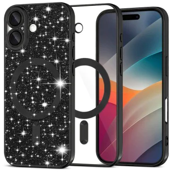 Калъф за iPhone 17 - Techsuit - Luxury Glitter MagSafe - Черен