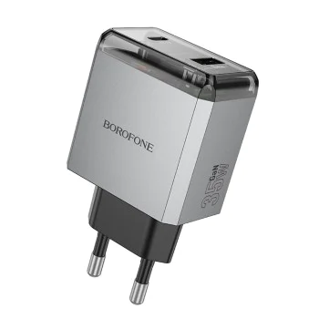 Зарядно за стена – Borofone (BN20 Lena) – USB-C + USB-A, PD35W QC3.0 – Металик