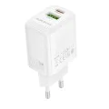 Зарядно за стена – Borofone (BN27 Fuente) – USB + USB-C, PD20W QC3.0 GaN – Бял