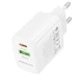 Зарядно за стена – Borofone (BN27 Fuente) – USB + USB-C, PD20W QC3.0 GaN – Бял
