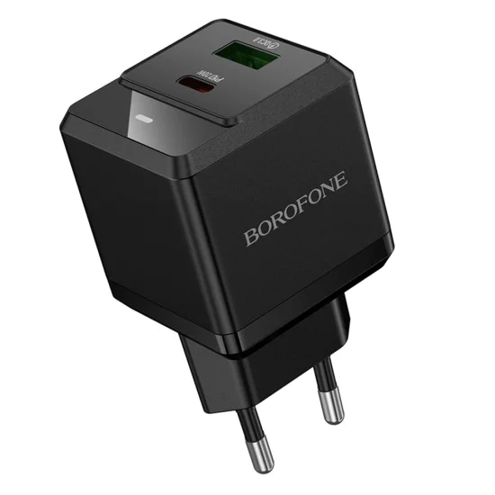 Зарядно за стена – Borofone (BN19 Intenso) – USB + Type-C, PD20W QC3.0 – Черен