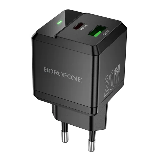 Зарядно за стена – Borofone (BN19 Intenso) – USB + Type-C, PD20W QC3.0 – Черен