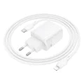 Зарядно за стена – Borofone (BN27 Fuente) – включен USB-C към Lightning кабел, USB + USB-C, PD20W QC3.0 GaN – Бял