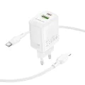 Зарядно за стена – Borofone (BN27 Fuente) – включен USB-C към Lightning кабел, USB + USB-C, PD20W QC3.0 GaN – Бял