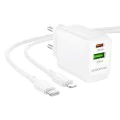 Зарядно за стена – Borofone (BN27 Fuente) – включен USB-C към Lightning кабел, USB + USB-C, PD20W QC3.0 GaN – Бял