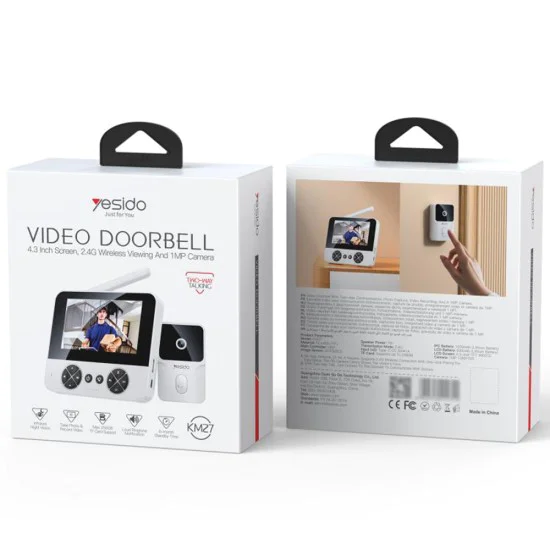 Видео домофон – Yesido Wireless Video Intercom Doorbell (KM27) – 2.4G, 2K HD, 1000mAh, 4.3 екран – Бял