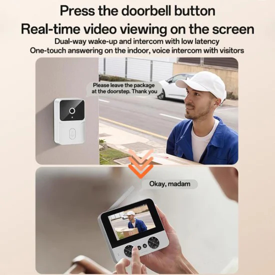 Видео домофон – Yesido Wireless Video Intercom Doorbell (KM27) – 2.4G, 2K HD, 1000mAh, 4.3 екран – Бял