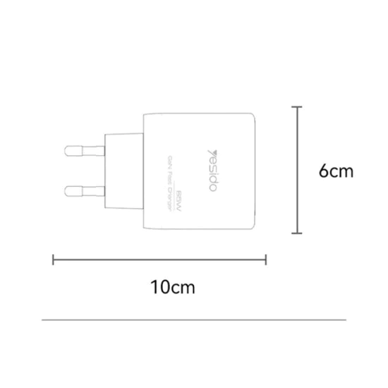 Зарядно за стена – Yesido Wall Charger (YC144) – 2× Type-C + USB-A, GaN, 65W, Fast Charge – Черно